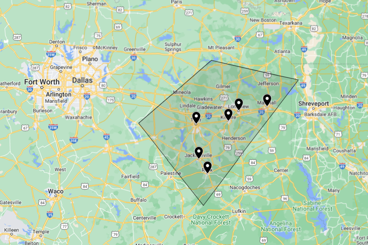 Service Area Map for light installation